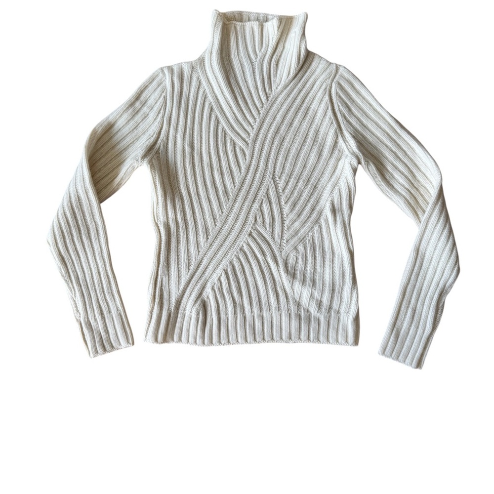 Boss Ivory Ribbed Turtleneck Sweater